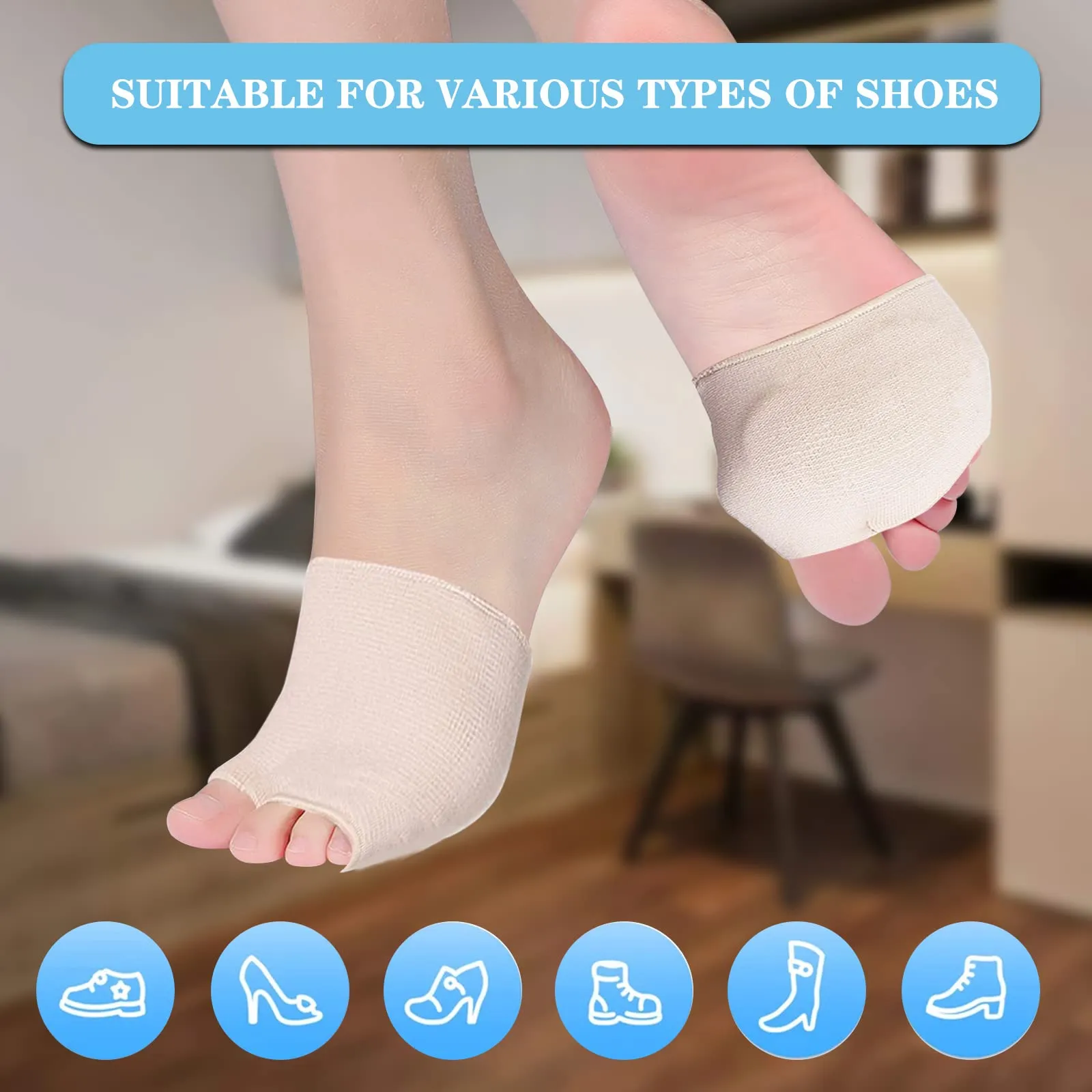 2 Pairs Metatarsal Pads for Women Ball of Foot Cushion,Gel Sleeves Cushions Pad,Fabric Soft Socks for Supports Feet Pain Relief S