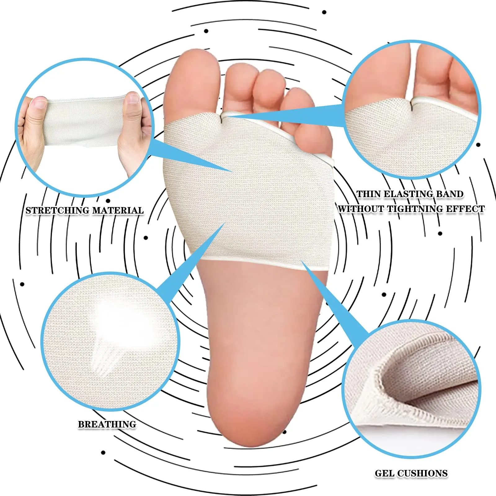 2 Pairs Metatarsal Pads for Women Ball of Foot Cushion,Gel Sleeves Cushions Pad,Fabric Soft Socks for Supports Feet Pain Relief S