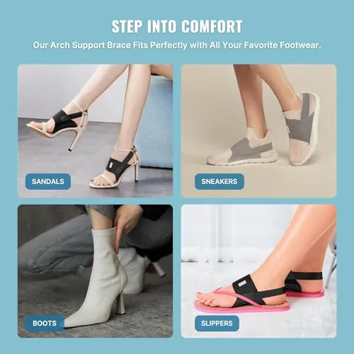 Arch Support Braces for Plantar Fasciitis Relief: Upgraded Non-Slip Wearable Arch Support w/Built-in Orthotics - Adjustable Bands w/Gel Pads for Flat Feet High & Fallen Arch Unisex HSA or FSA Eligible