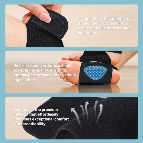 Arch Support Braces for Plantar Fasciitis Relief: Upgraded Non-Slip Wearable Arch Support w/Built-in Orthotics - Adjustable Bands w/Gel Pads for Flat Feet High & Fallen Arch Unisex HSA or FSA Eligible