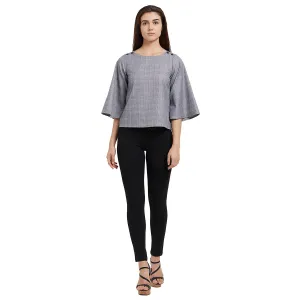 Grey Checkered Top with Flute Sleeves