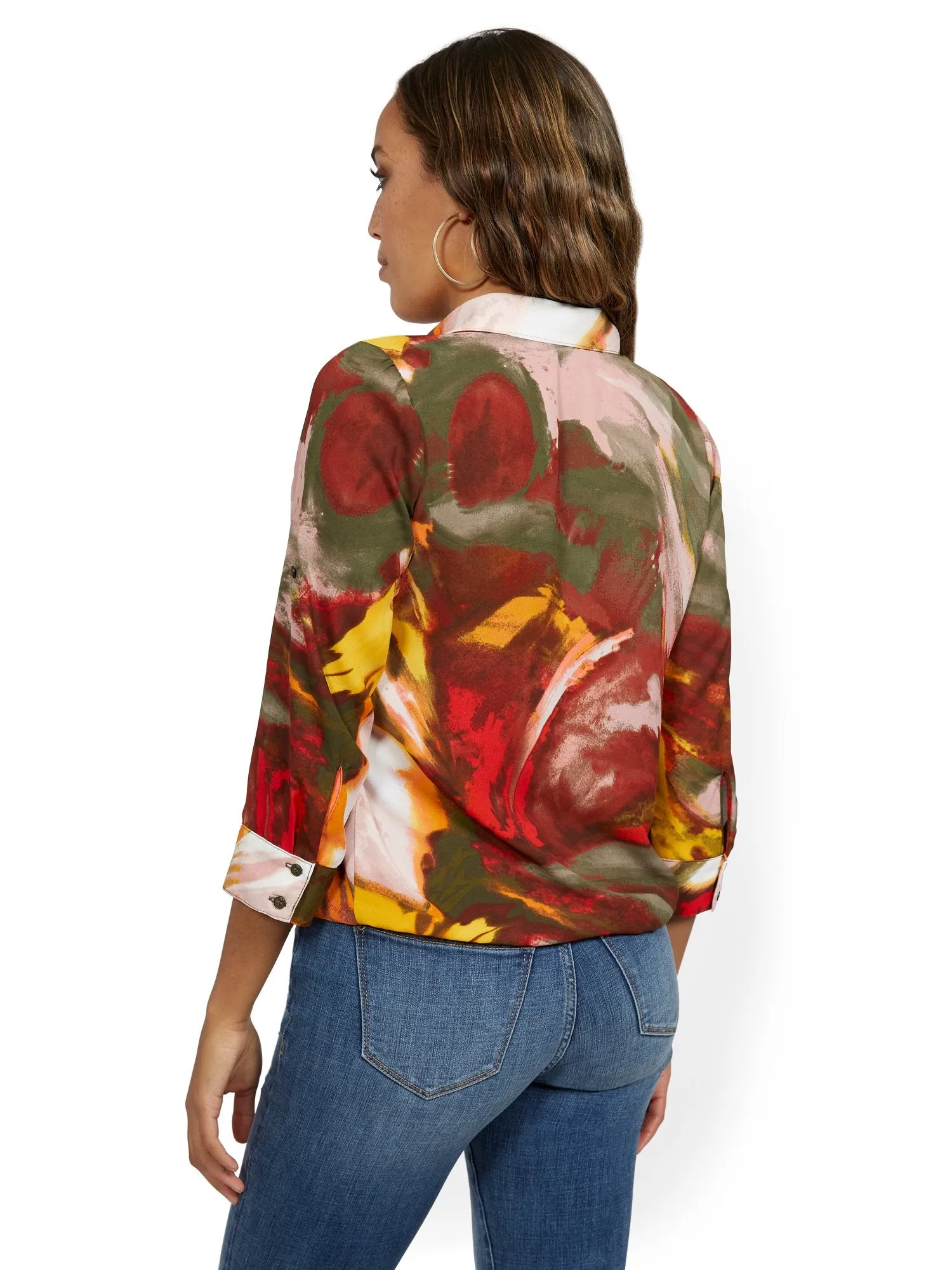 Hazy Tab-Sleeve Split-Neck Top
