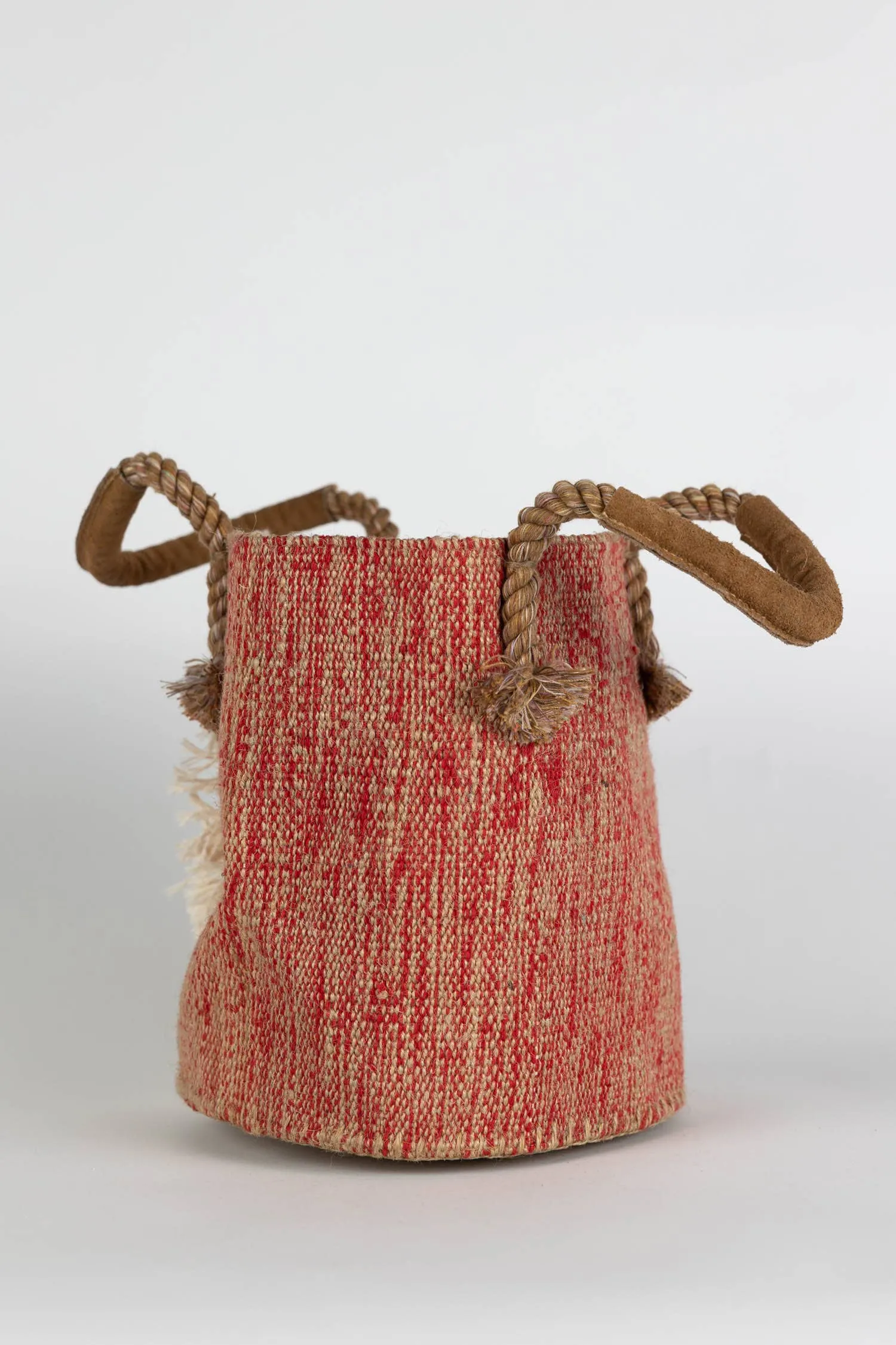 Jute & Cotton Bucket Bag - Red