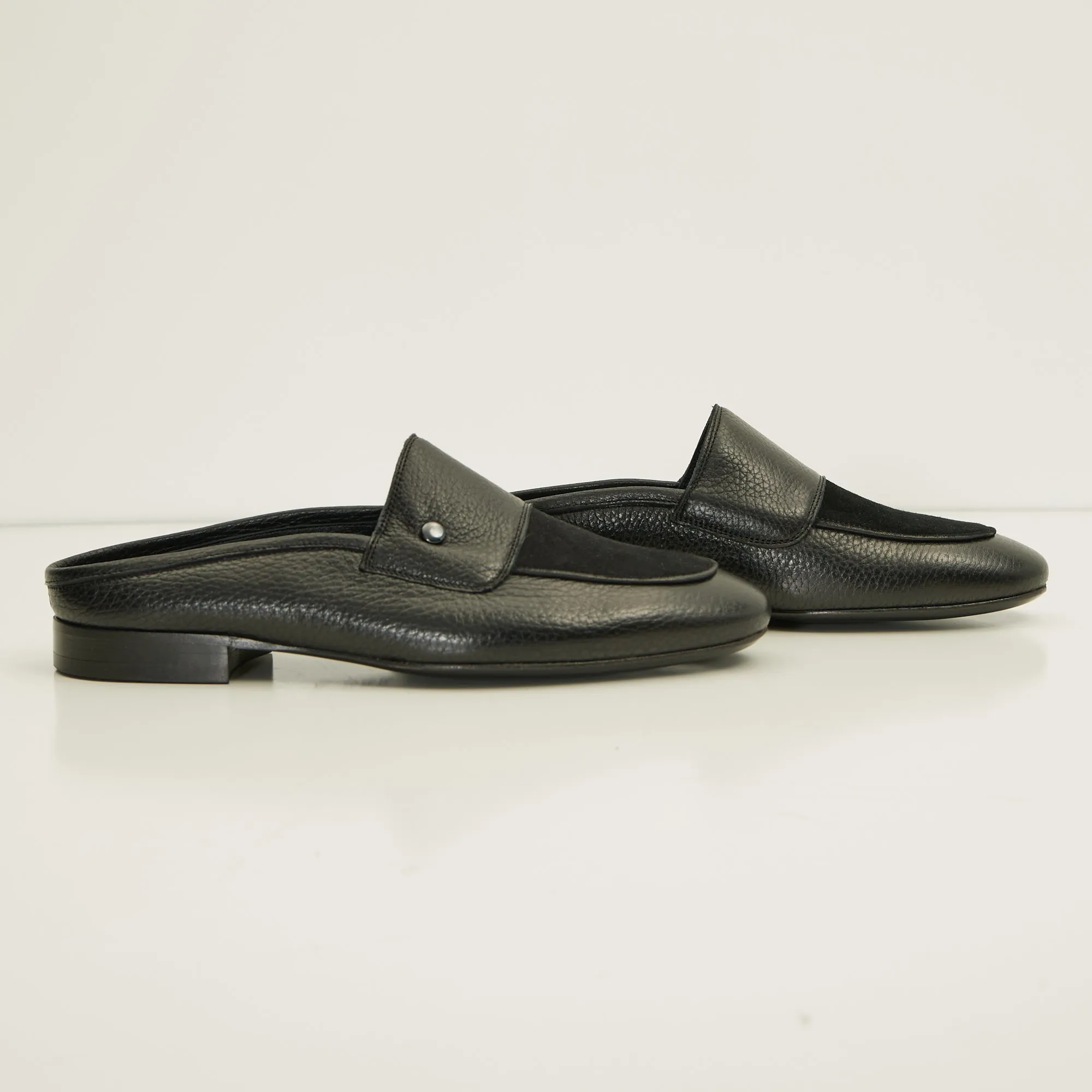 Leather Suede Mules -Black