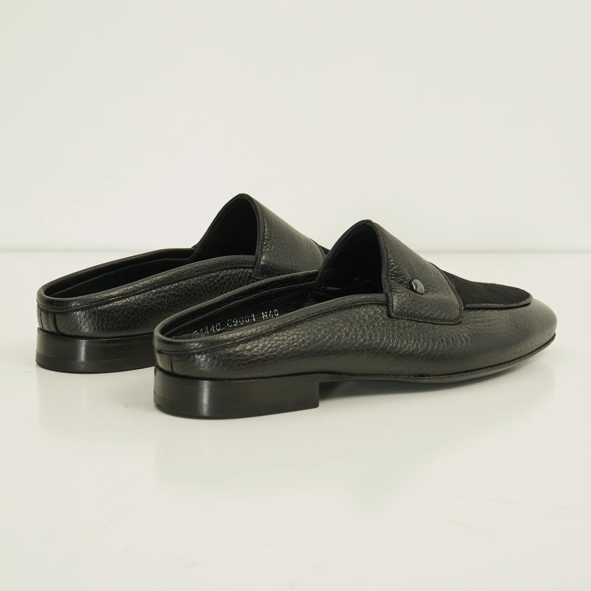 Leather Suede Mules -Black
