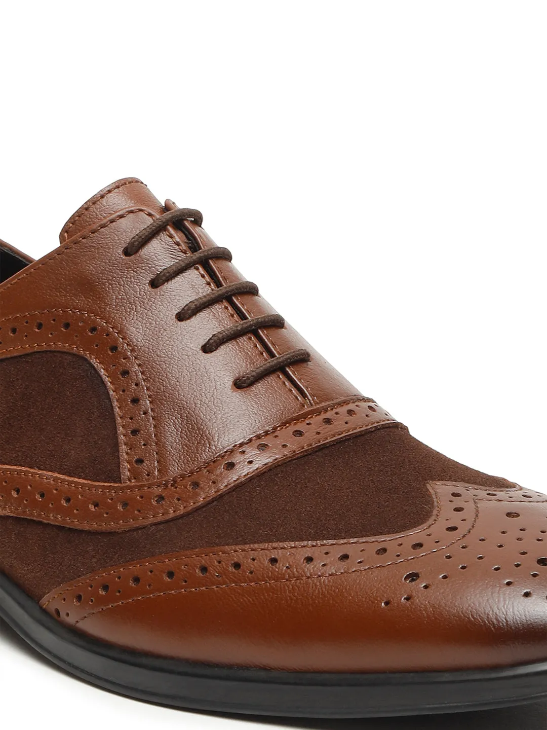 Men's Wood & Brown Leather Lace-Up Oxford Shoes