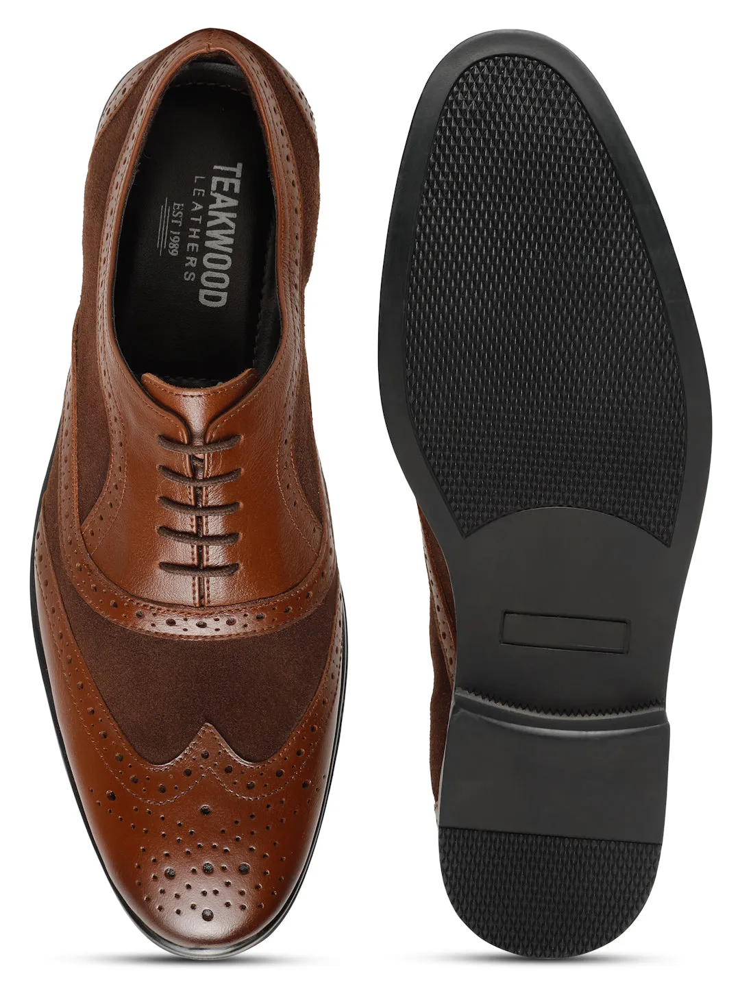 Men's Wood & Brown Leather Lace-Up Oxford Shoes