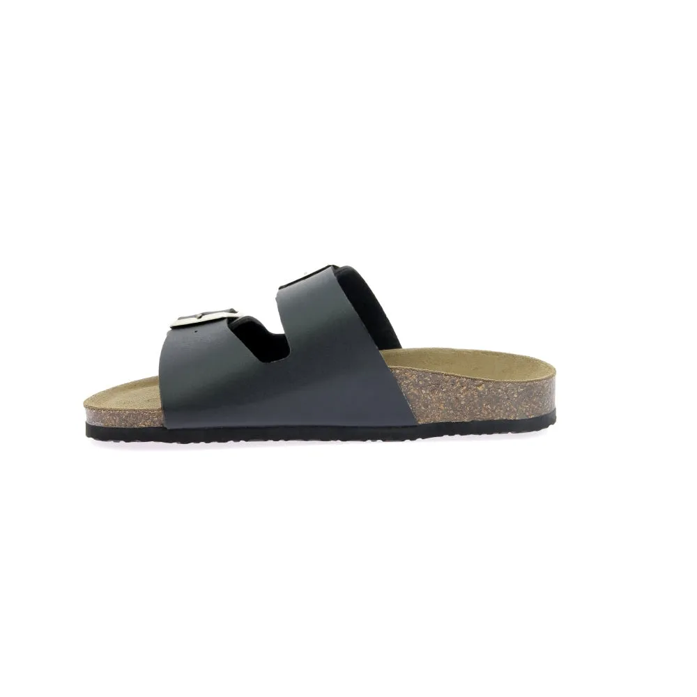 Paire de mules pour femme noire en cuir et liège