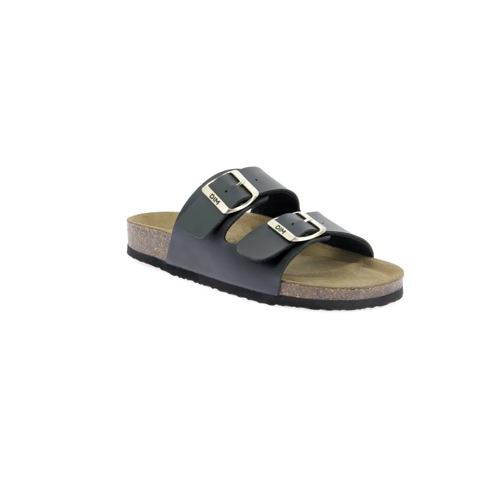 Paire de mules pour femme noire en cuir et liège