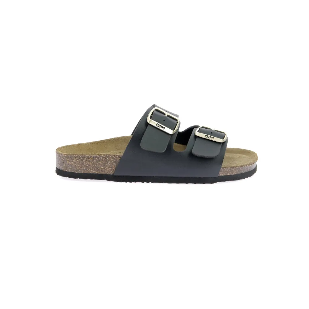 Paire de mules pour femme noire en cuir et liège