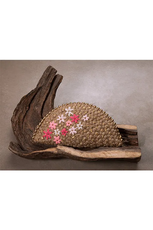 Pink Blossom Gold Half Moon Clutch