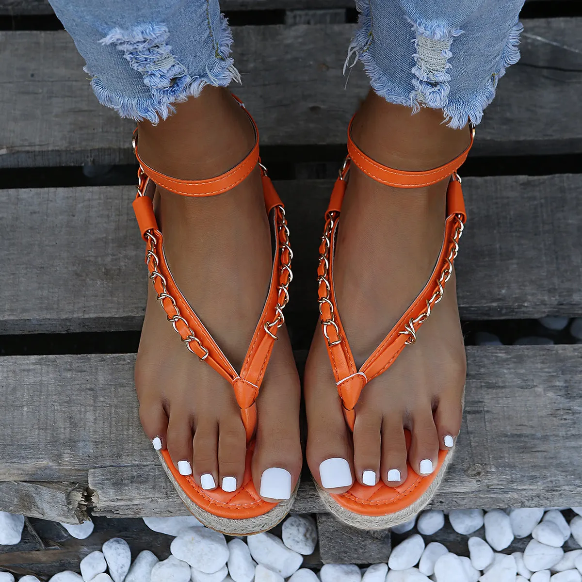 Sohiwoo  Women's Flat Platform Espadrilles Ankle Straps Flip Flops Sandals