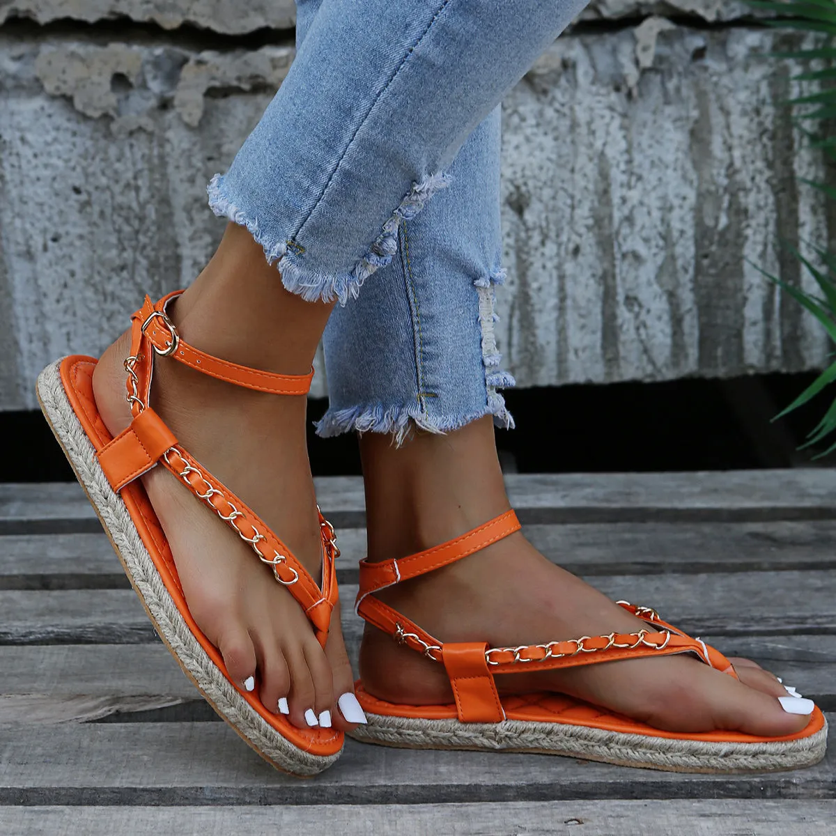 Sohiwoo  Women's Flat Platform Espadrilles Ankle Straps Flip Flops Sandals