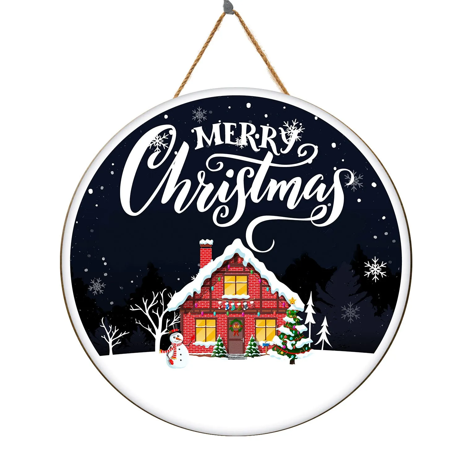 Teesdily | Customized Name Suburban House Merry Christmas Wood Sign Christmas Vacation Gift For Family Members Front Door Sign