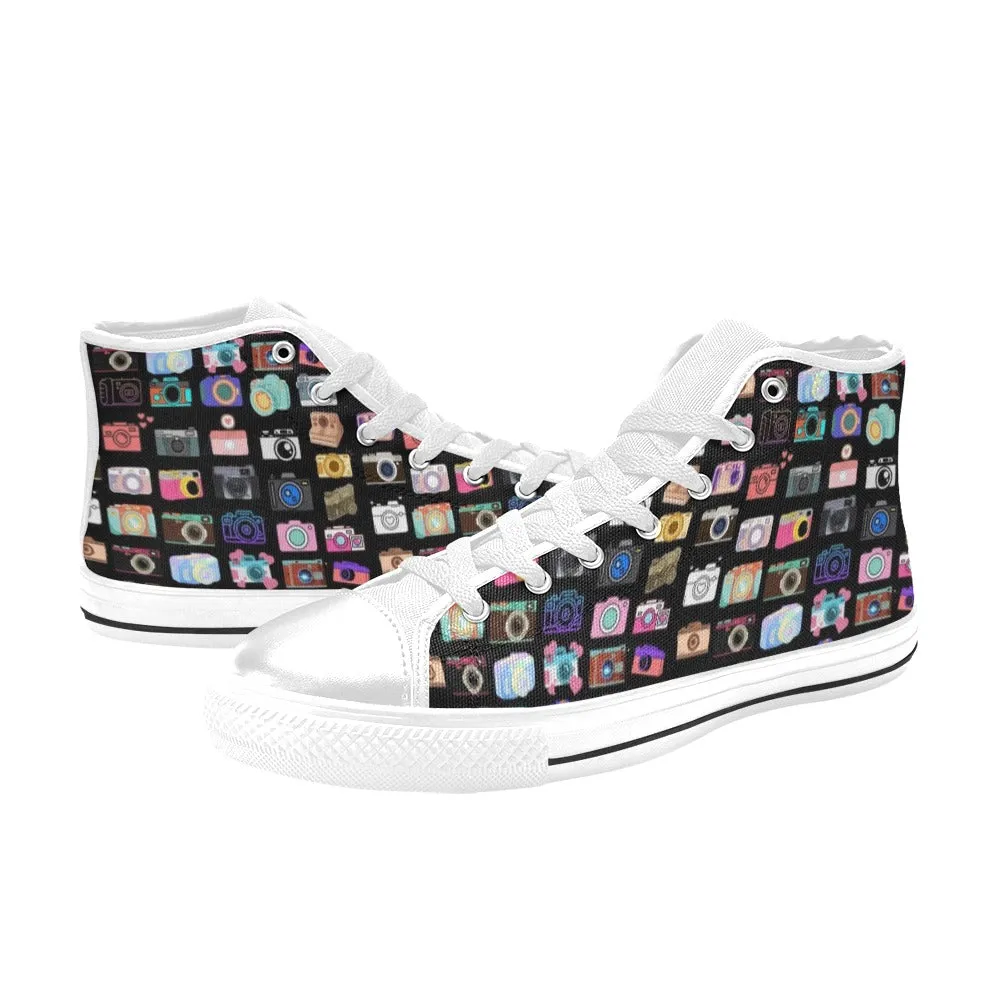 Vintage Cameras High Top Canvas Women's Shoes