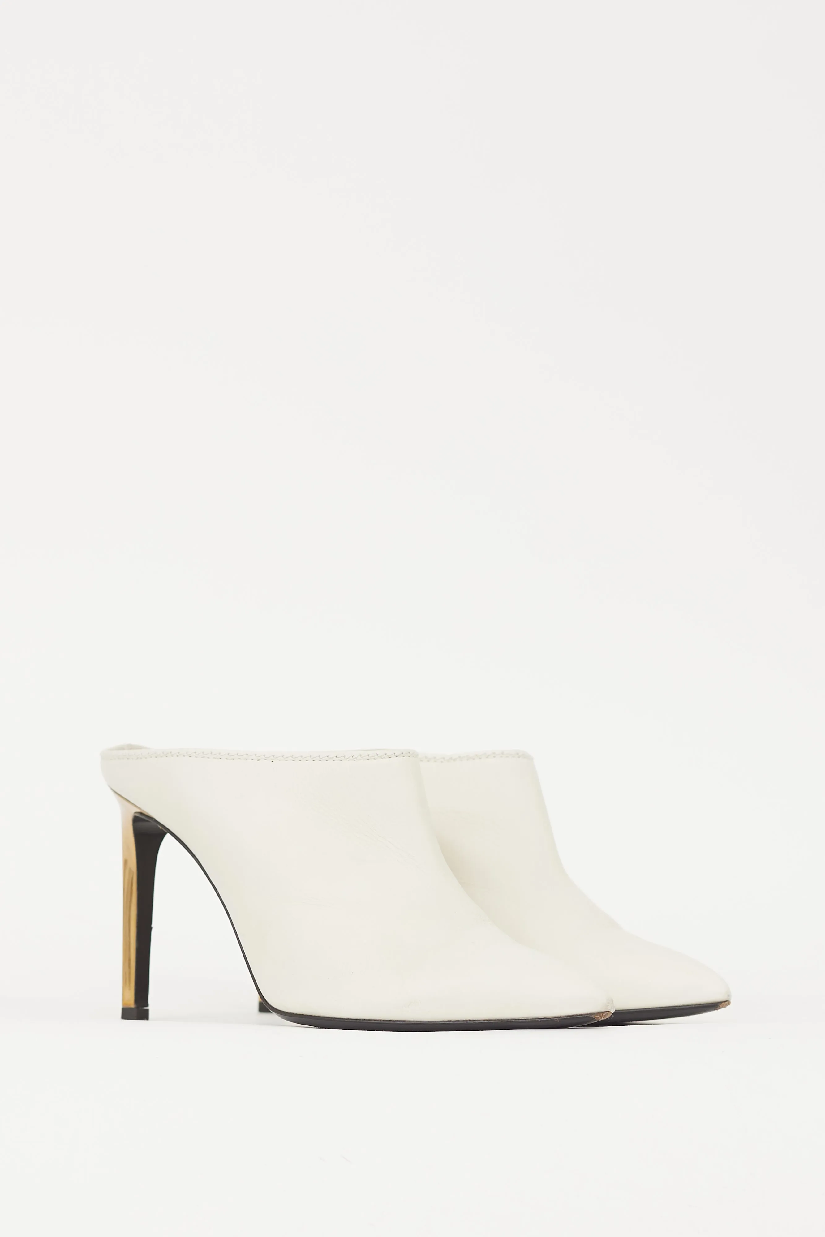 White & Gold Leather Pointed Toe Mule