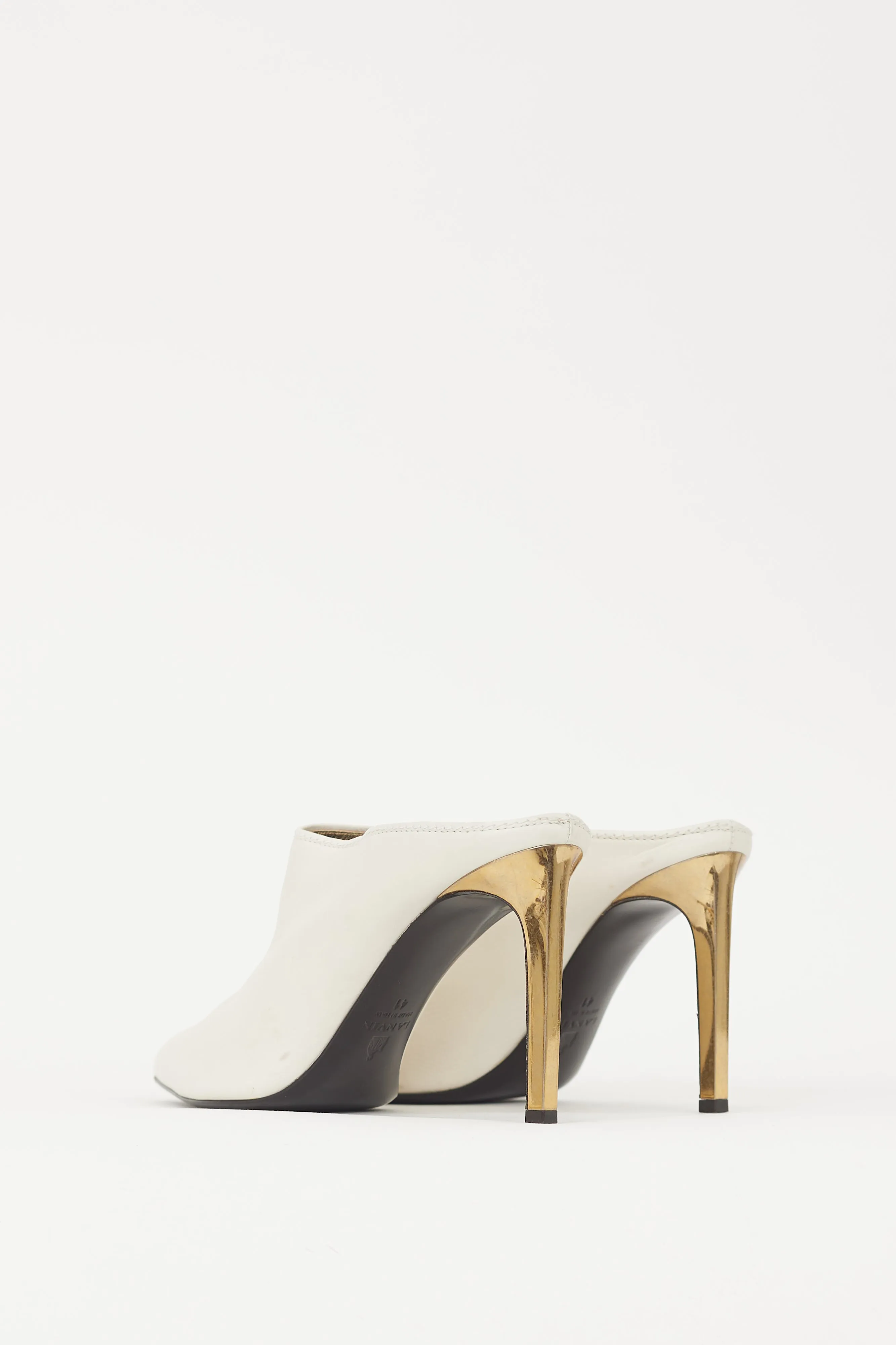 White & Gold Leather Pointed Toe Mule
