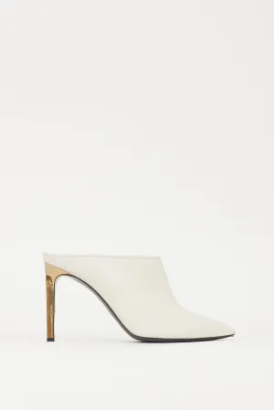 White & Gold Leather Pointed Toe Mule
