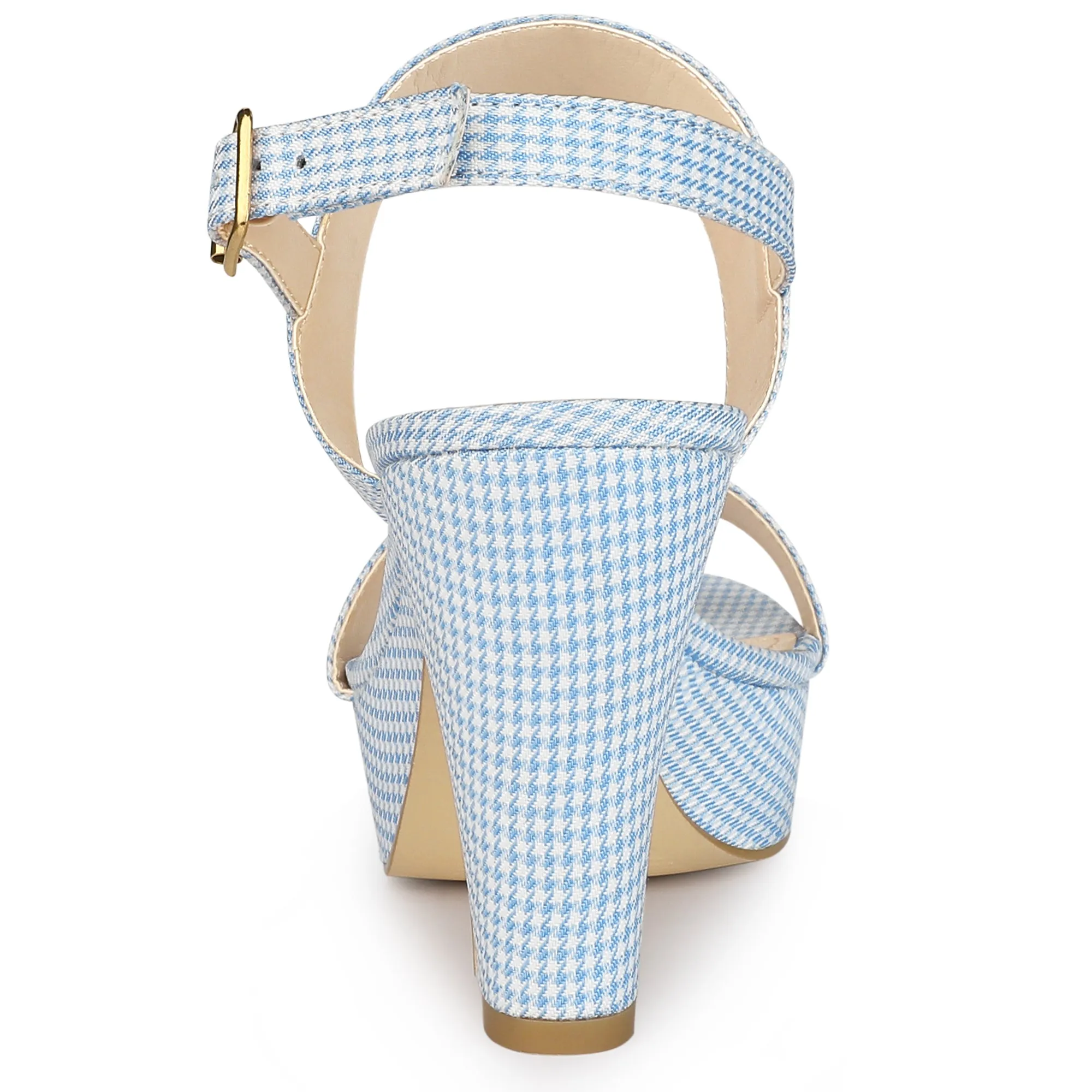Women's Houndstooth Plaid Print Platform Buckle Chunky High Heel Sandals