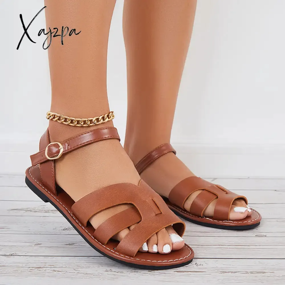 Xajzpa - Summer Buckle Strap Sandals Open Toe Flat Beach Sandals