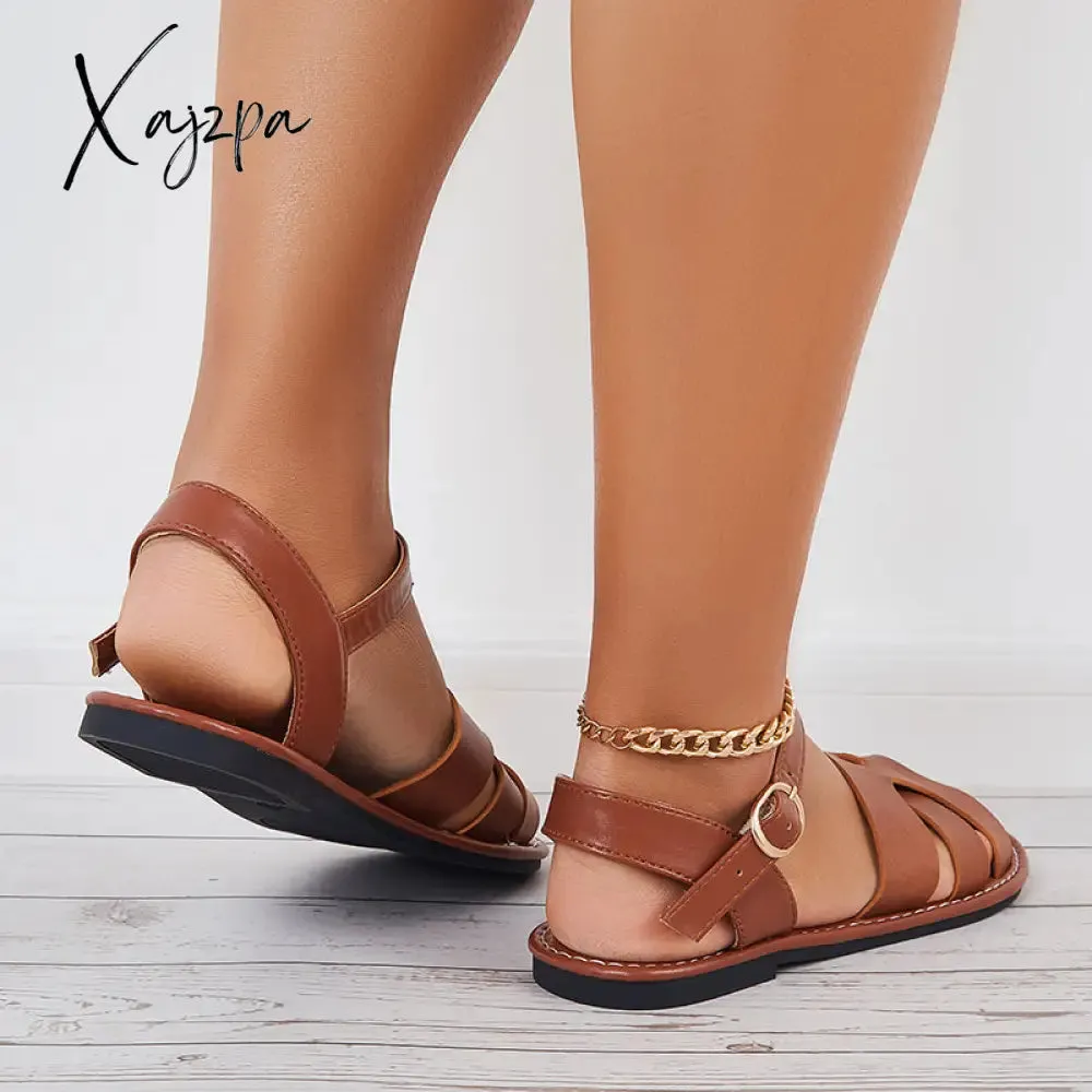 Xajzpa - Summer Buckle Strap Sandals Open Toe Flat Beach Sandals