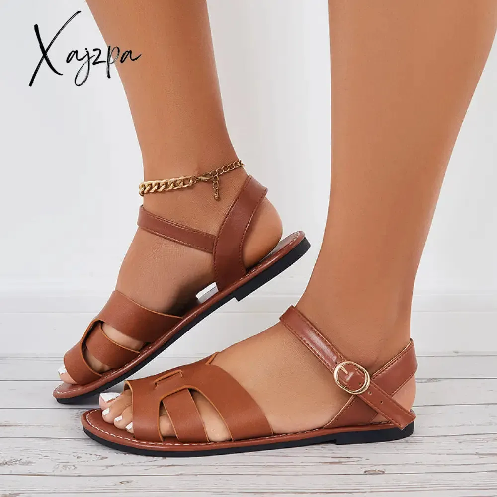 Xajzpa - Summer Buckle Strap Sandals Open Toe Flat Beach Sandals