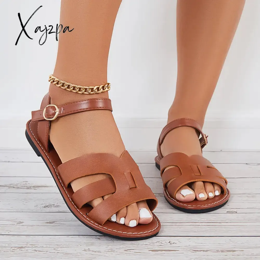 Xajzpa - Summer Buckle Strap Sandals Open Toe Flat Beach Sandals
